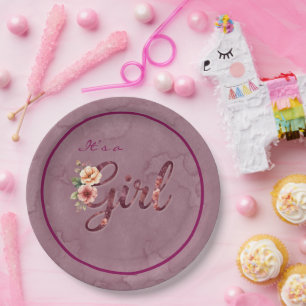 Floral Girl Baby Shower Paper Plates