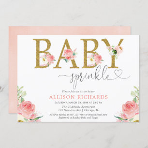 Floral girl baby sprinkle, blush pink gold elegant invitation