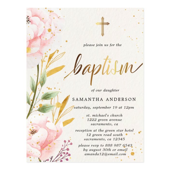 Floral Girl Baptism Invitation Postcard 