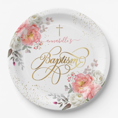 Floral Girl Baptism  Paper Plates