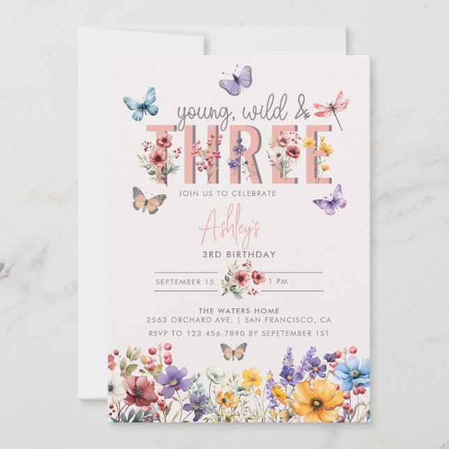 Floral Girl Birthday | 3rd Birthday Invitation (Front)