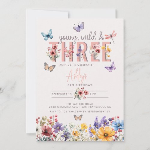 Floral Girl Birthday  3rd Birthday Invitation