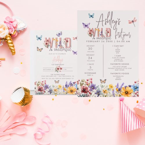 Floral Girl Birthday  Wild  Onederful Invitation