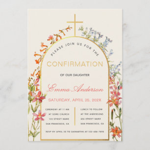 Floral Girl Confirmation Gold Arch and Wildflowers Invitation