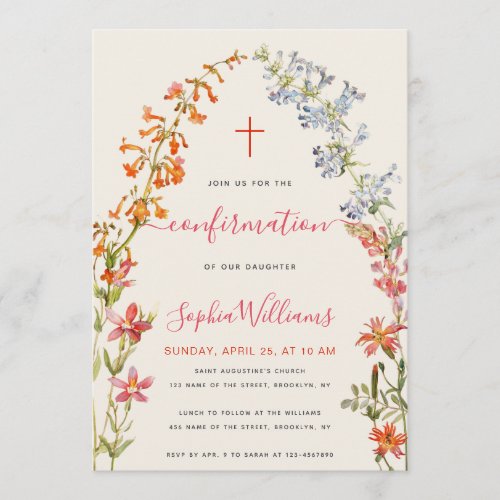 Floral Girl Confirmation Wildflowers Watercolor 