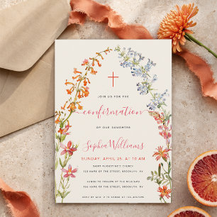 Floral Girl Confirmation Wildflowers Watercolor  Invitation