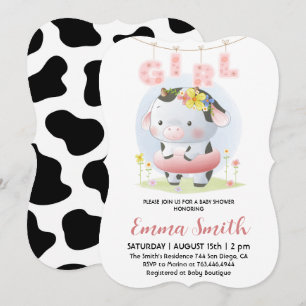 Floral Girl Cow Baby Shower  Invitation