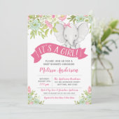 Floral Girl Elephant Baby Shower Invitations (Standing Front)
