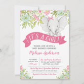 Floral Girl Elephant Baby Shower Invitations (Front)