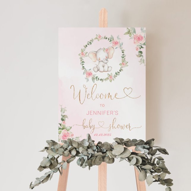 Floral girl elephant baby shower welcome foam board (Creator Uploaded)