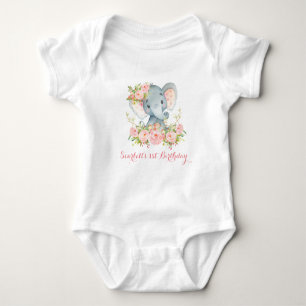 Floral Girl Elephant Bodysuit 1st Birthday Party