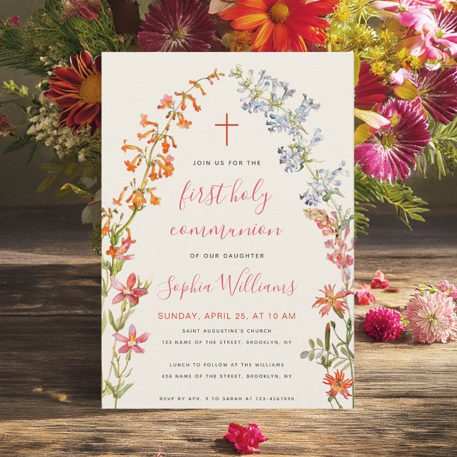 Floral Girl First Communion Watercolor Wildflowers Invitation (Creator Uploaded)