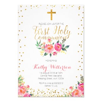 Floral Girl First Holy Communion Invitation