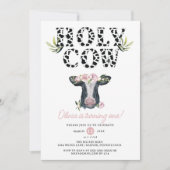 Floral Girl Holy Cow First Birthday  Invitation (Front)
