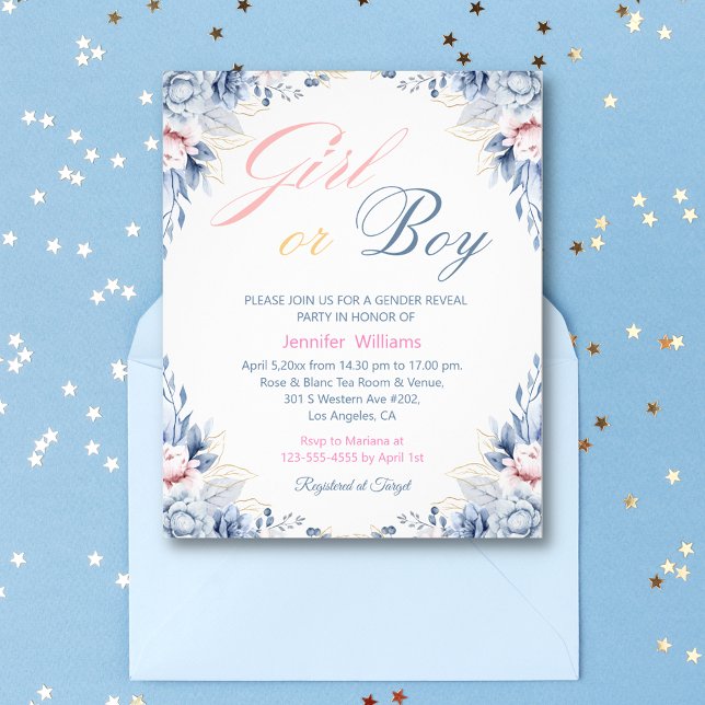 floral girl or boy gender reveal invitation flyer (Creator Uploaded)