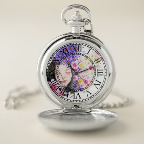 Floral girl pocket watch