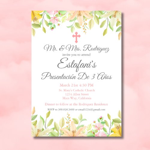 Floral Girl Presentacin 3 Aos Mexican 3 Year Invitation