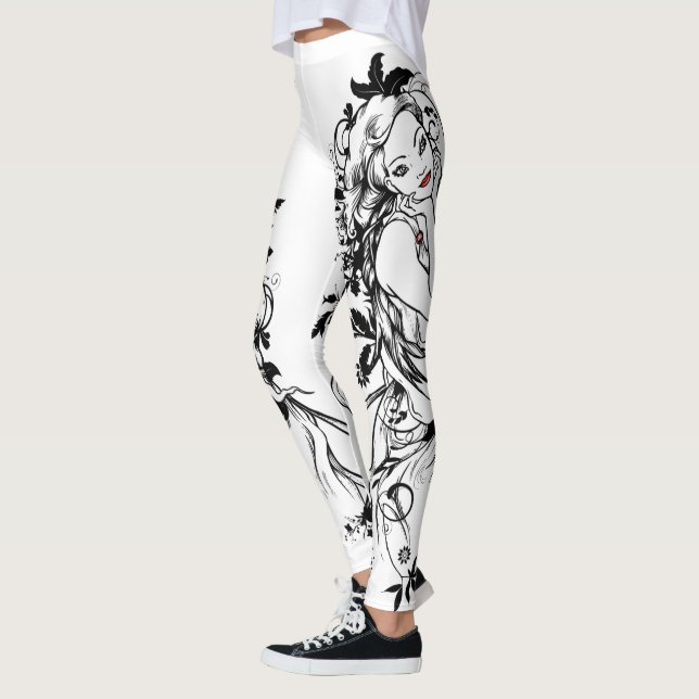 Floral Girl With Red Lips Leggings (Left)