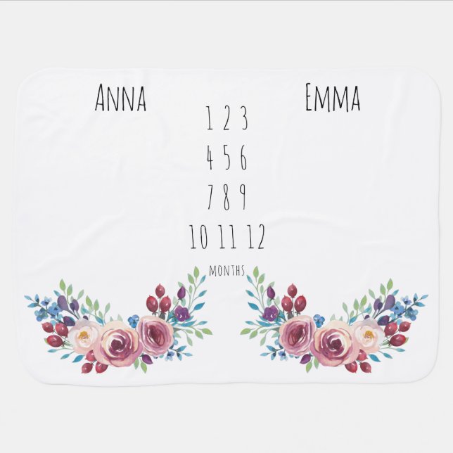 Floral Girls Twin Milestone  Fleece Blanket (Horizontal)