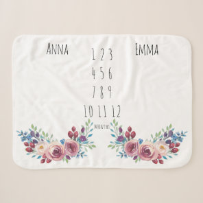 Floral Girls Twin Milestone  Fleece Blanket