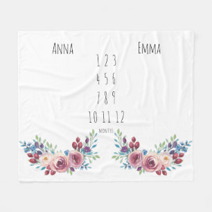 Floral Girls Twin Milestone Fleece Blanket