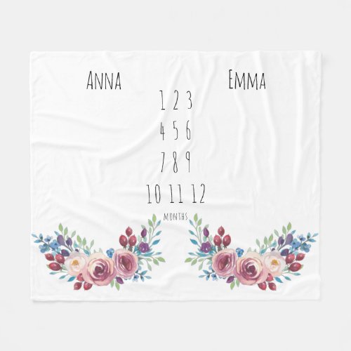 Floral Girls Twin Milestone  Fleece Blanket