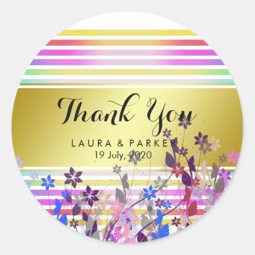 Floral Girly Chic Gold Thank You Wedding Classic Round Sticker