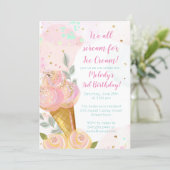 Floral Girly Ice Cream Watercolor Birthday Party Invitation (Standing Front)