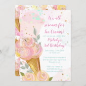 Floral Girly Ice Cream Watercolor Birthday Party Invitation (Front/Back)