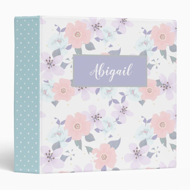Floral Girly Personalized Name 3 Ring Binder (Front/Spine)