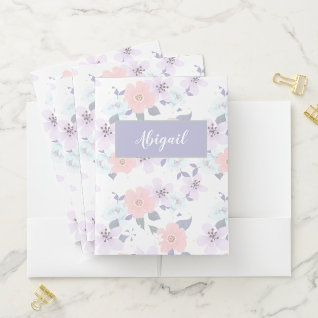 Floral Girly Personalized Name Pocket Folder (In Situ)