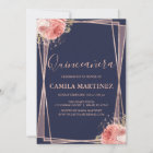 Floral Girly Rose Gold Blue Quinceanera Party
