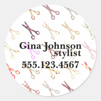 Floral girly scissors colorful hair stylist flower classic round sticker