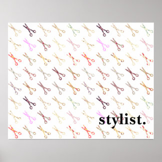 Floral girly scissors colorful hair stylist flower poster