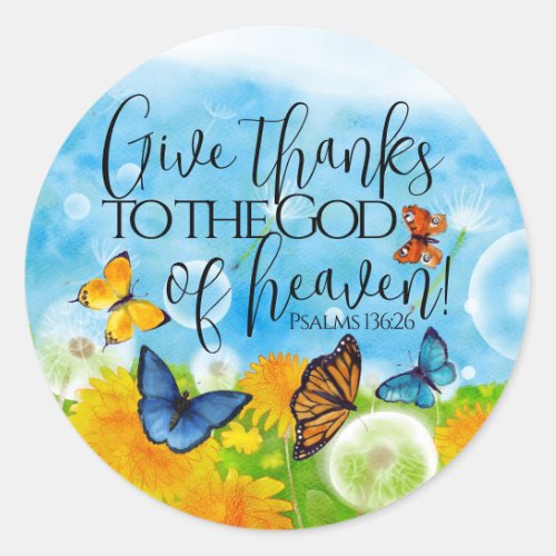 Floral Give Thanks Gratitude Bible Verse Christian Classic Round Sticker