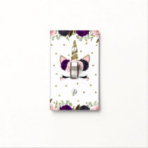 Floral Glam Gold Glitter Unicorn Birthday Party Light Switch Cover