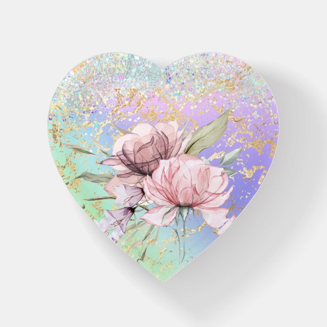 *~* Floral Glam Luxe Girly  Rainbow GLITTER Paperw Paperweight (Front)