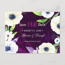 Floral Glam Purple Wedding Save the Date Announcement Postcard