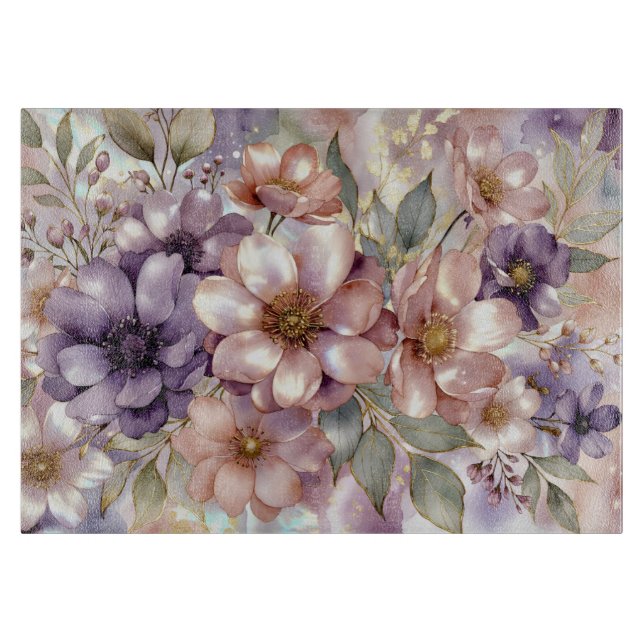 Floral Glass Cutting Board Decorative Kitchen Gift (Front)
