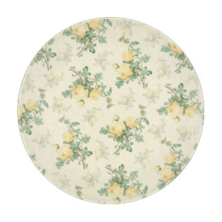 Floral glass round cutting board yellow rose