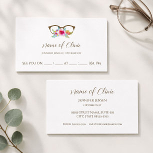 Floral Glasses Eye Exam Appointment Card