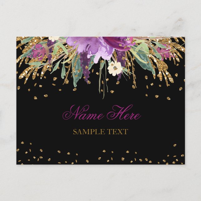 Floral Glitter Amethyst Postcard (Front)