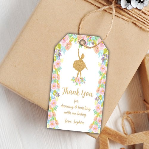 Floral Glitter Ballerina Birthday Favor Tags