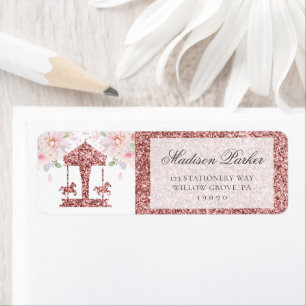 Floral Glitter Birthday Carousel Personalized Label