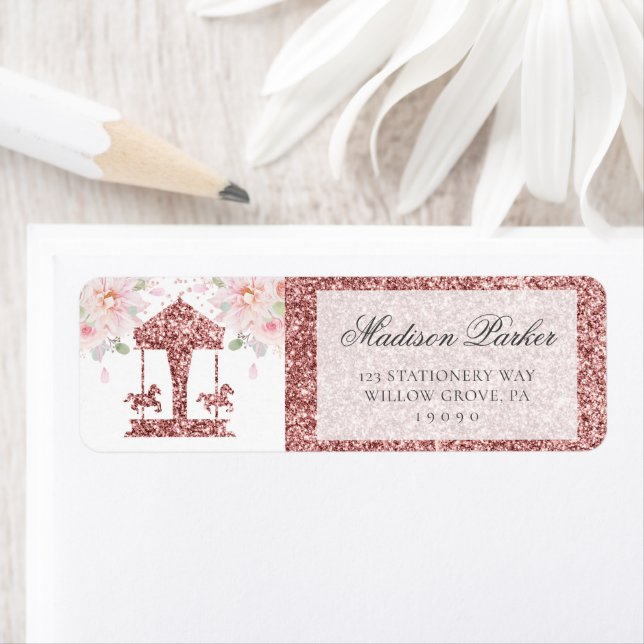 Floral Glitter Birthday Carousel Personalized Label (Insitu)