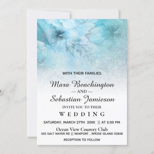  Floral Glitter Blue Purple Watercolor Wedding Invitation
