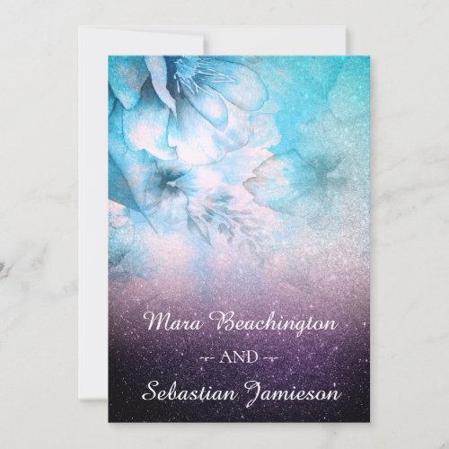 *~* Floral Glitter Blue Purple Watercolor Wedding Invitation