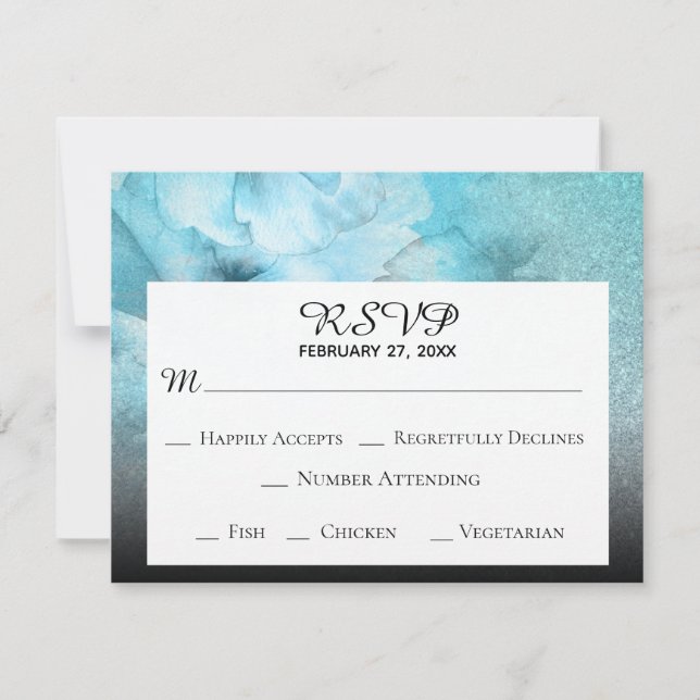 *~* Floral Glitter Blue Purple Watercolor Wedding RSVP Card (Front)