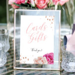 Floral Glitter Bridal Shower Cards and Gifts Sign<br><div class="desc">Bridal shower tabletop sign with the script "Cards and Gifts" with blush pink glitter and pink watercolor floral design. Choose a stylish picture frame for it and display in on the drink table.</div>