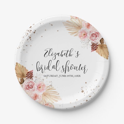 Floral Glitter Bridal Shower Paper Plates